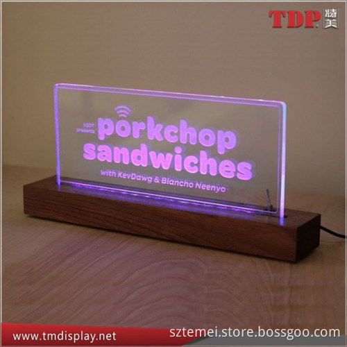 Manufacturer China Factory Wood Base Acrylic LED Edge-Lit Sign For Outdoor / Indoor Advertising